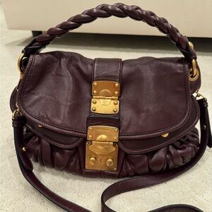 Miu Miu Dark Brown Shoulder Bag with Gold Accents